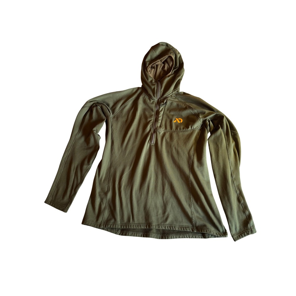 First Lite Klamath Quarter Zip Hoody Mens Large Green Grid Fleece Hunting